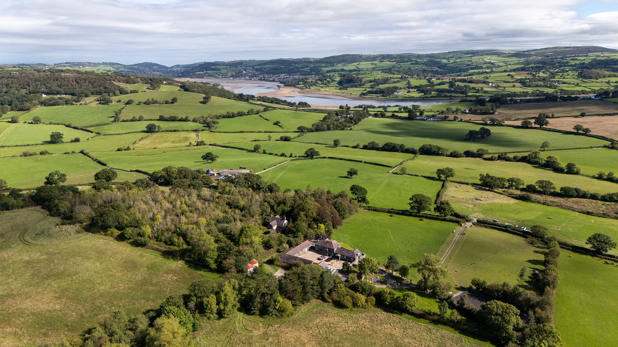 Aerial view of The Tree of Life Cottage and the Conwy estuary